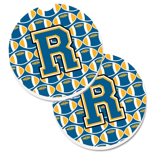 Carolines Treasures Letter R Football Blue and Gold Cup Holder Car Coaster, PK2 CJ1077-RCARC - main